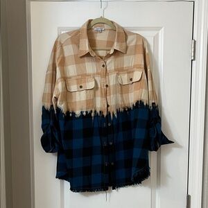 White Birch Tan and Blue Plaid Button Down Shirt